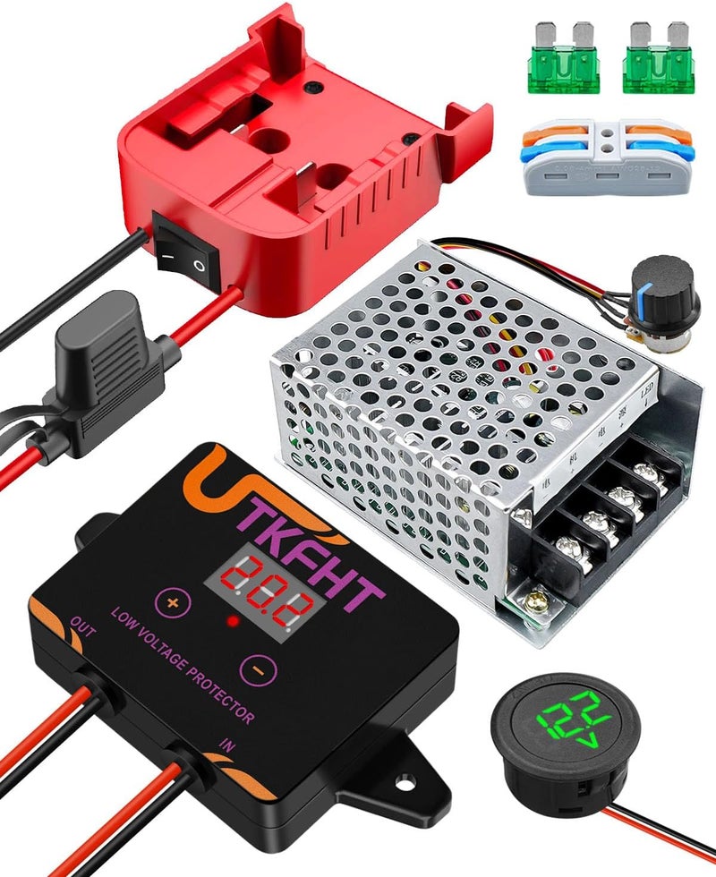 UTKFHT Power Wheel Adapter Kit Fit for Milwaukee M18 18V Battery with Voltage Regulator Fuse and Wire Terminals, Waterproof Battery Conversion Kit for DIY Radio Controlled Truck, Robotics and Car Toys - Image 1
